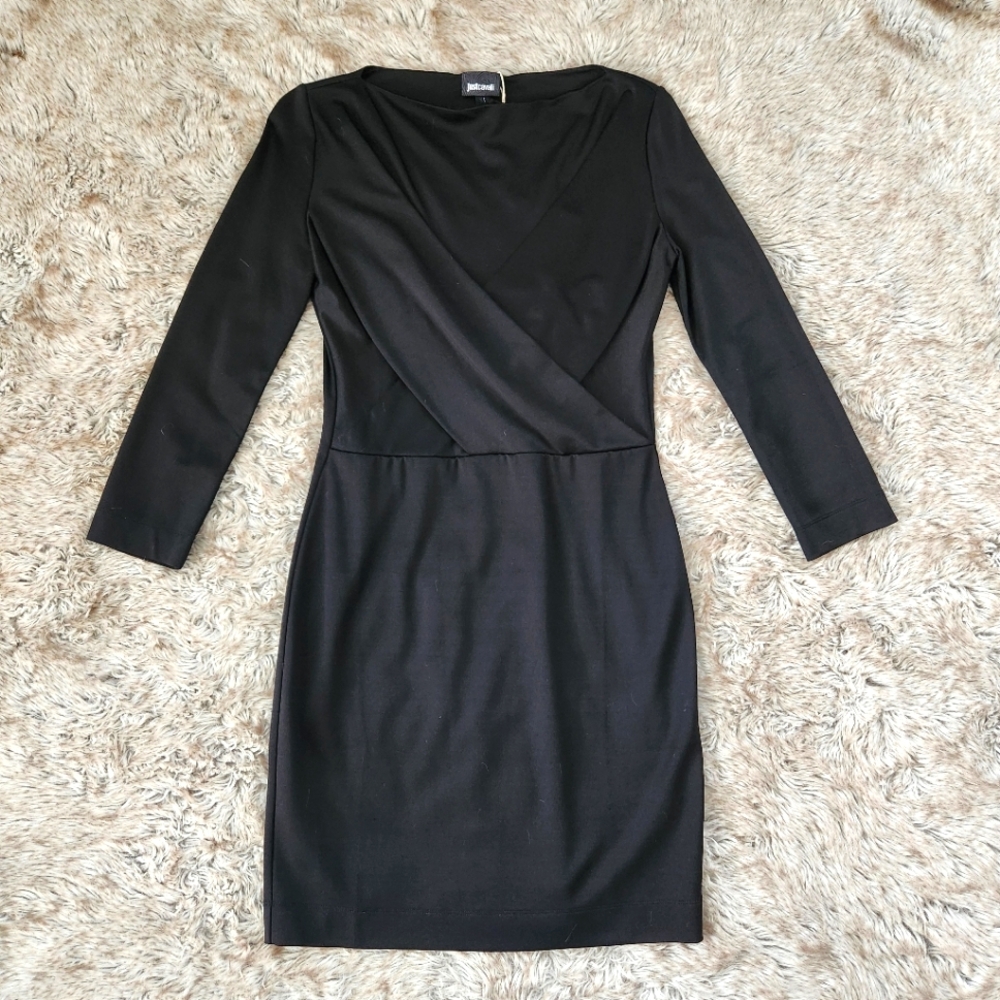 Just Cavalli Long Sleeve‎ Surplice Neckline Mini Dress Black Women's Size Large